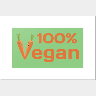 100% Vegan – carrots with cartoon faces Posters and Art